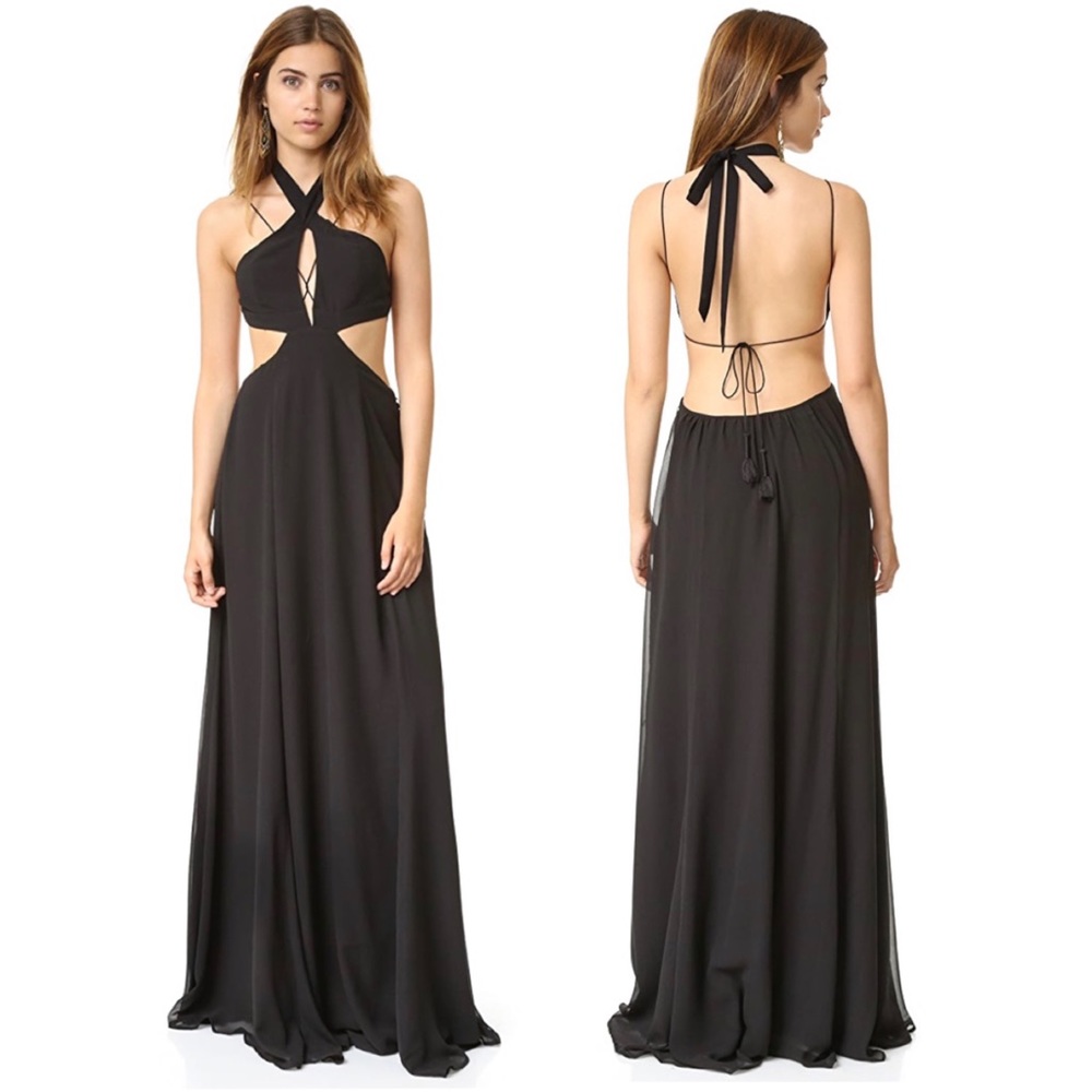Jetset Diaries Bonita Maxi Dress Black Halter Top Open Back Strappy Revolve